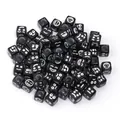 Acrylic square emoji beads black white smiley face loose beads DIY bracelet jewelry making accessories - 6mm (ai-100 Pieces/Pack) / Black Base White Expression