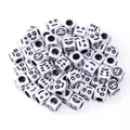White acrylic square smiley face beads with big holes for DIY bracelet jewelry making accessories - 6mm (ai-100 Pieces/Pack) / White Base Black Expression