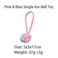 Gioco da masticare per animali in corda annodata rosa e blu chiaro con lunga impugnatura - Pink and Blue Single Loop Ball / 5x5x17cm