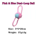 Gioco da masticare in corda di cotone rosa e blu con palla annodata e due asole - Pink and Blue Double Loop Ball / 5x5x20cm