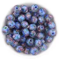 10pcs Japanese Millefiori Glass Beads Faceted Gold Sand Floral Abacus Beads DIY Jewelry - Blue