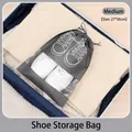 Medium size grey drawstring shoe storage bag with a transparent window, 27x36 cm. - M / Finished Size / Light Gray