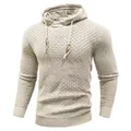 Men's stylish hooded knitted sweater featuring a premium beige waffle texture pattern - Apricot