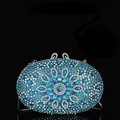 Pochette de soirée luxueuse en strass bleus avec motif floral en cristal étincelant - Tournesol - Bleu