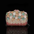 Pochette de soirée luxueuse ornée de fleurs en strass colorés et de cristaux brillants - Feuilles florales rectangulaires - multicolore