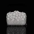 Pochette de soirée élégante en strass argentés pour les mariages et événements de luxe. - Feuille de Fleur Rectangulaire - Argent