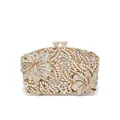 Pochette de soirée de luxe en strass doré champagne avec motifs floraux - Deux fleurs - base dorée avec strass blancs
