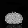 Pochette de soirée ovale de luxe en strass argentés avec motif floral en cristal - Tournesol-Argent