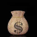 Pochette de soirée de luxe ornée de strass en forme de sac d'argent avec signe dollar doré - Sac d'Argent Dollar US