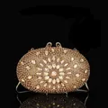 Pochette de soirée luxueuse en strass champagne avec un motif floral en cristal élégant - Tournesol-Or