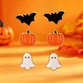 Juego de 3 pares de pendientes de Halloween con formas de murciélago calabaza y fantasma - Set de Murciélago Calabaza Fantasma (F55) / Oro KC