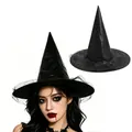Sombrero de bruja negro arrugado con velo de encaje y textura de serpiente Halloween - Leather cap black / Talla única