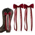 Burgundy bow tassels with lace and pearls for Western cowboy boot accessory decoration - 15cm / Burgundy