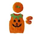 Infant Halloween pumpkin costume set sleeveless romper hat and booties cute baby outfit - 80cm / Pumpkin 3-Piece Set