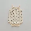 Summer baby strap bodysuit with cute black floral print, comfortable sleeveless baby romper. - 66cm / Flower