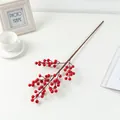 Detailed close-up of artificial red berry branch stem, vibrant winter holly holiday decor. - Five-Prong Fortune Fruit (5 Prongs 12 Fruits)