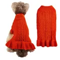 Orange cable-knit dog sweater with cute ruffle hem, soft warm pet winter apparel for small dogs. - Orange Red