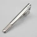 Silver metal tie clip for men, detailed with geometric square texture, simple and elegant. - Plaid