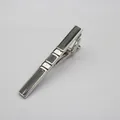 Silver metal business tie clip featuring stylish black block inlay for formal wear. - Silver + Grey Enamel