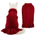 Red cable knit pet sweater with ruffle hem, warm winter apparel for small dogs and cats. - S / Red
