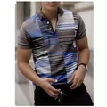 Men Vintage Striped Short Sleeve Polo Shirt Summer Casual Button Down Knit Casual Top - S / Tops / PLD-11