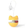 Interactive cat tumbler toy with feather teaser, pet food leaking puzzle toy for indoor cats. - Cat Ear Yellow Tumbler Toy