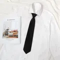 Classic black necktie paired with crisp white shirt, perfect for Japanese college style look. - Handmade Style / 8*145cm / Coarse Textured Black