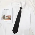 Classic black tie for men and women, elegant formal necktie, school uniform style accessory. - Long Zipper Style / 8x48cm / Matte Black