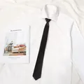 Classic black tie paired with crisp white shirt, perfect for business or daily styling. - Long Zipper Style / 5*48cm / Glossy Black