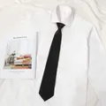 Black necktie for men and women Japanese JK style uniform student tie accessories. - Long Zipper Style / 8x48cm / Fine Stripe Black