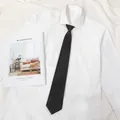 Classic black tie and white shirt variant, Japanese style student college outfit set. - Long Zipper Style / 8x48cm / Coarse Textured Black
