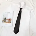 Classic black tie paired with white shirt, flat lay style, perfect for daily office or school wear. - Long Zipper Style / 8x48cm / Glossy Black