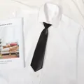 Black satin necktie for men and women, classic Japanese style school uniform accessory item. - Short Elastic Style / 6*28cm / Glossy Black