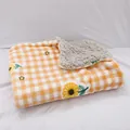 Cozy warm plush pet cat mat with yellow plaid and sunflower embroidery for autumn winter. - S / Orange Sunflower on Grey Background