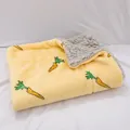 Warm plush pet blanket with cute carrot print and soft sherpa backing for winter sleep. - S / Yellow Carrots on Gray Background