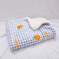 Blue and white plaid pet blanket with cute orange print, soft plush warm mat for winter. - S / Blue Plaid on White Background
