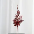 Red glitter artificial Christmas branch detail shot, festive holiday floral decor piece. - 42 cm / Red
