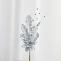 Silver glitter artificial Christmas branch detail, sparkling berry and leaf floral pick decor. - 42 cm / Silver