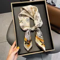 Luxurious silk neck scarf with elegant belt and feather print, perfect for women's daily wear. - Four-leaf Flower