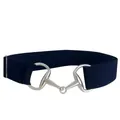 Classic dark blue elastic waist belt with silver horsebit buckle stylish equestrian cinch belt - Navy Blue
