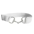 White elastic waist belt with silver metal horsebit buckle stylish women cinch belt detail - White