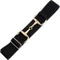 Black elastic waist belt with gold horsebit buckle, adjustable stretch belt for women. - Black Gold Clasp