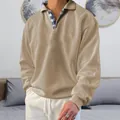 Felpa da uomo tinta unita con risvolto a maniche lunghe pullover autunno inverno casual - 3XL / Top / Bianco