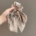 Chouchou élégant style Mori avec imprimé fleuri et ruban en satin beige pour les cheveux - Abricot Floral