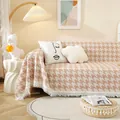 Jeté de canapé style nordique avec motif pied-de-poule pêche et franges élégantes - 130x180cm (Fauteuil) / Pied-de-poule Rose