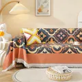 Grand jeté de canapé style bohème nordique avec motifs géométriques et franges - 130x180cm (Fauteuil) / Fleurs abondantes