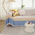 Housse de canapé style nordique à rayures colorées avec détails de franges élégantes - 130x180cm (Fauteuil) / Fleurs Multicolores à Rayures