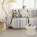 Jeté de canapé en coton tissé de style nordique avec rayures verticales grises et franges - 130x180cm (Fauteuil) / Rayures Sudo