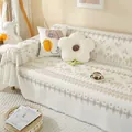 Jete de canape douillet style boho nordique avec motifs geometriques creme et franges - 130x180cm (Fauteuil) / Petit moulin à vent