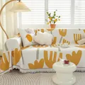 Housse de canapé à fleurs jaunes de style nordique avec texture gaufrée et franges - 130x180cm (Fauteuil) / Feuilles d'équinoxe d'automne
